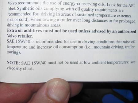 Owner's manual note regarding unsuitable viscosities.